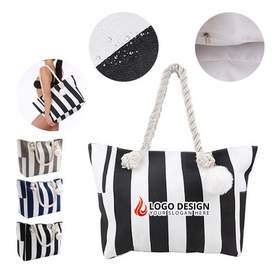 Waterproof Canvas Striped Beach Tote Bag