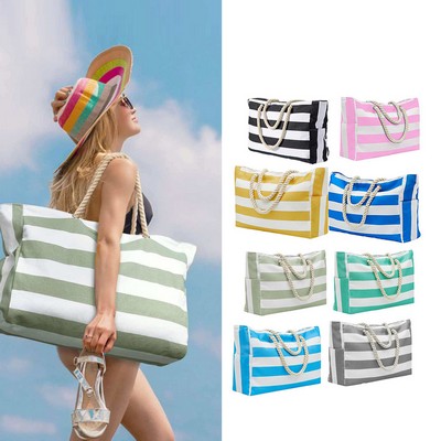 Striped Polyester Canvas Waterproof Tote