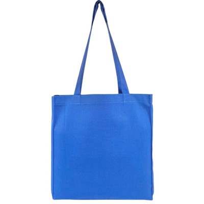 Blank 10 oz Canvas Book Tote Bag | Reusable Gusseted Everyday Grocery Blue (13x14x4)