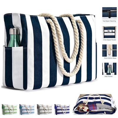 Striped Canvas Tote Bag
