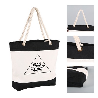 Nautical Striped Rope Handle Canvas Tote Bag